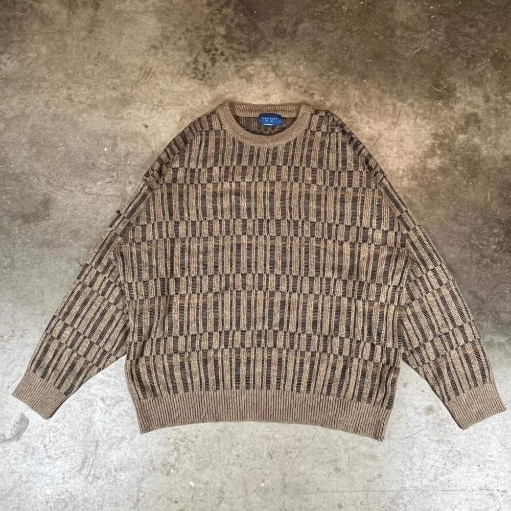Towncraft Mens Geometric Pattern Crewneck Sweater Earth Tones XXL‎